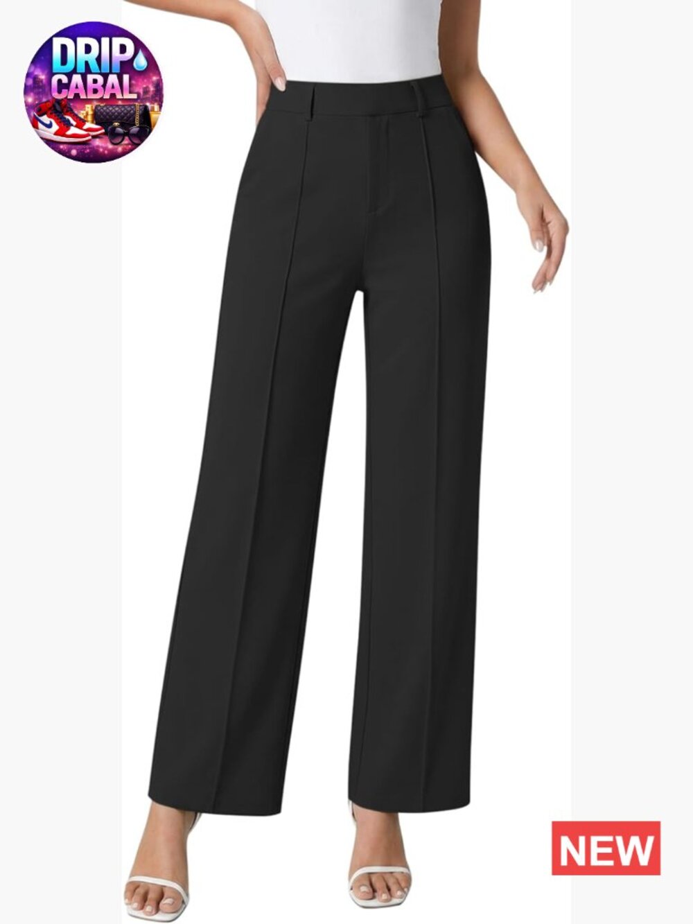 Wide Leg Pull On Stretchy Work Pants High Waisted Slacks with Pockets